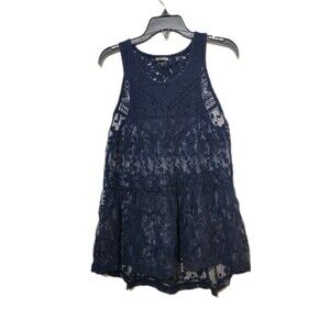 Express Women XS Navy Sheer Top Floral Lace Sleeveless Crochet Boho Y2K Romantic